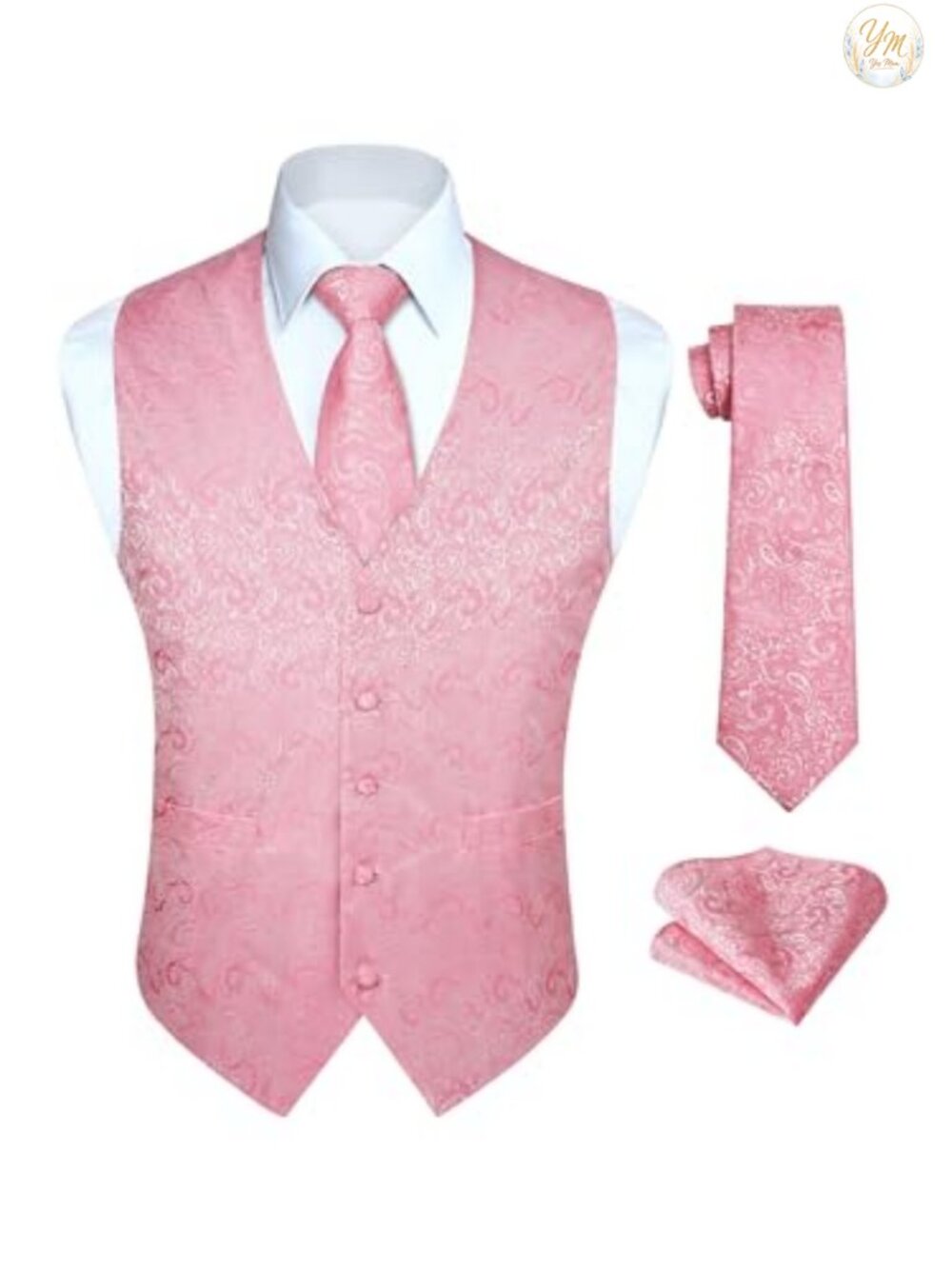 HISDERN Mens 3PC Paisley Jacquard Vest Tie Set Silk Blend Slim Fit Formal